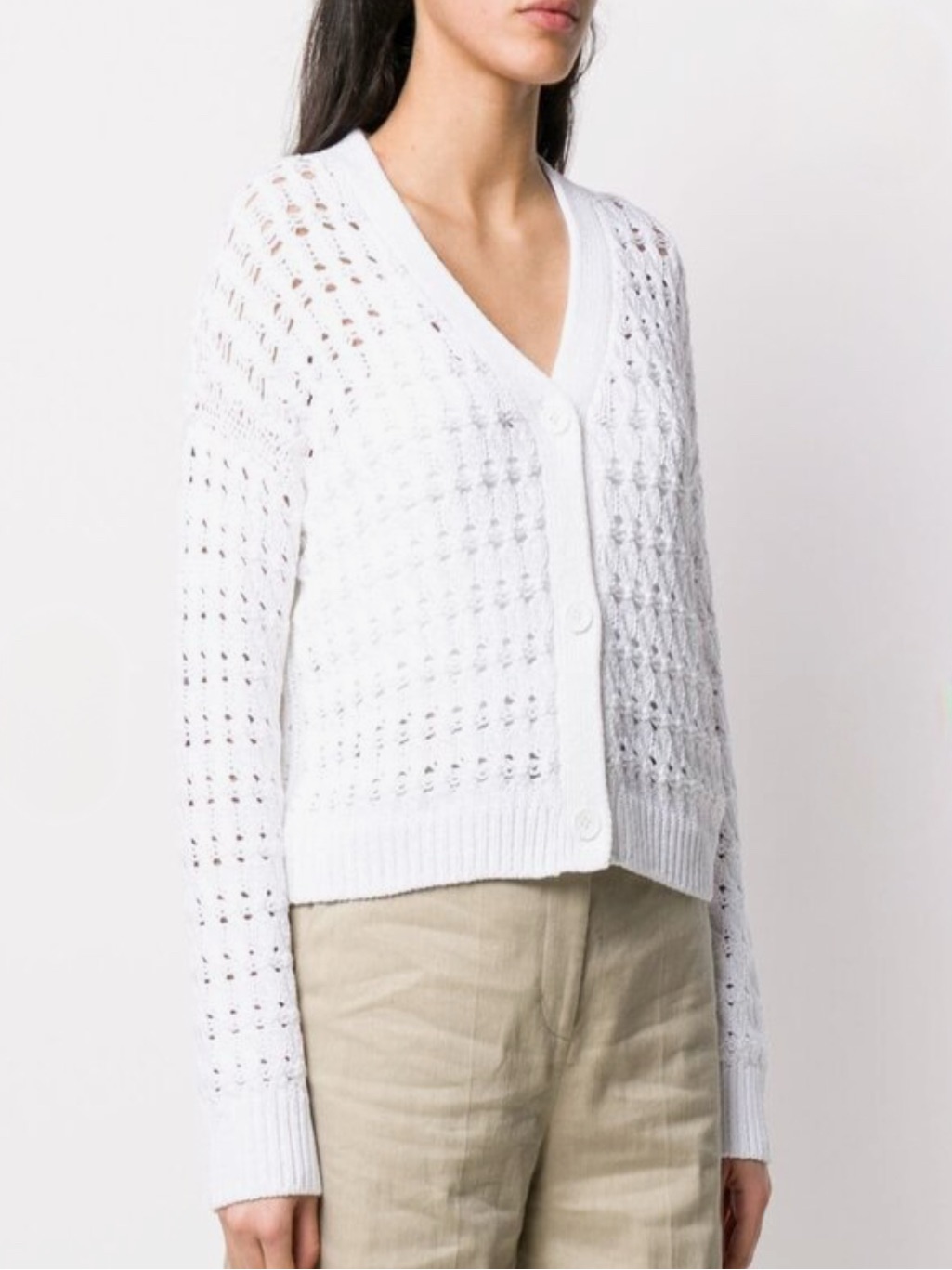 Vince Optic White Open Cable Knit Cardigan 100% Cotton